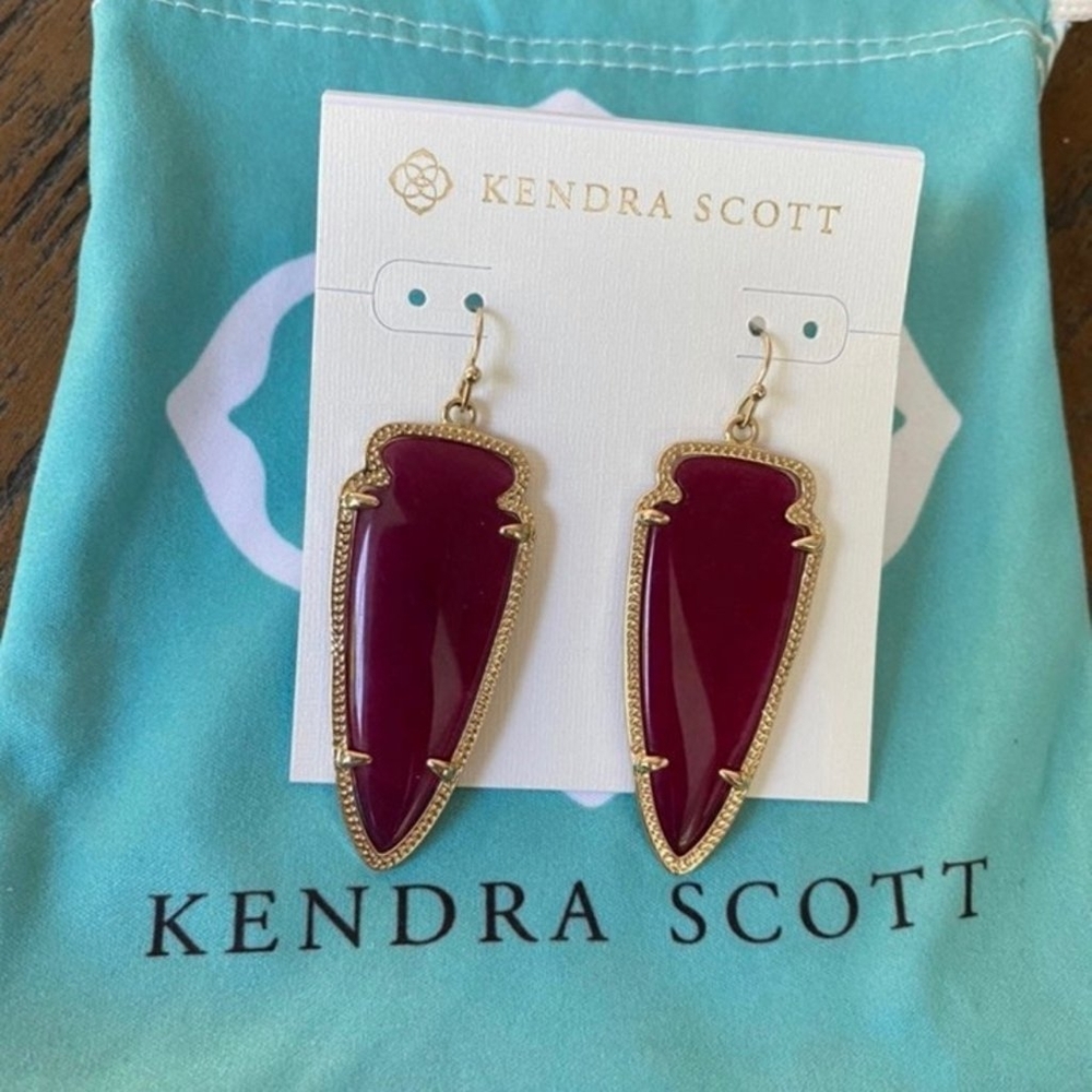 Kendra Scott Maroon Jade Gold Skylar Earrings HTF Arrowhead Southwestern Boho